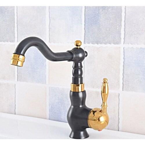 Luxury Vanity Black Gold Brass Basin Tap Single Handle Single Hole WC Bathroom Deck Mounted Hot and Cold Tap zsf791
