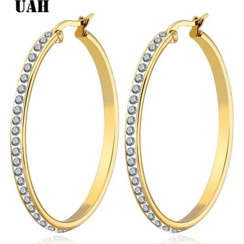 UAH Gold Tiny Zircon Hoop Huggies Earrings with Cz Stones Stainless Steel Wedding Silver Medium Hoop Earrings For Women