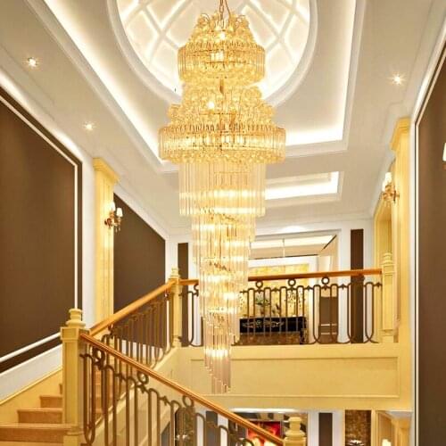 LED Modern Crystal Chandelier American Luxury Gold K9 Crystal Chandeliers Lights Fixture Long Stair Way Home Indoor Lighting