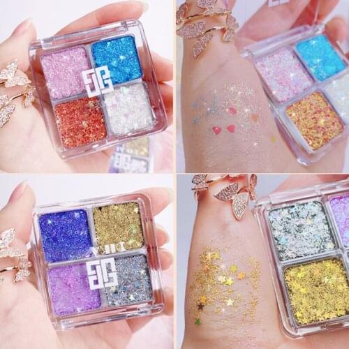Mermaid 4 Color Big Sequin Eyeshadow Palette Glitter Pearlescent Easy To Color Waterproof Jelly Eye Shadow Exquisite NO GLUE Eye