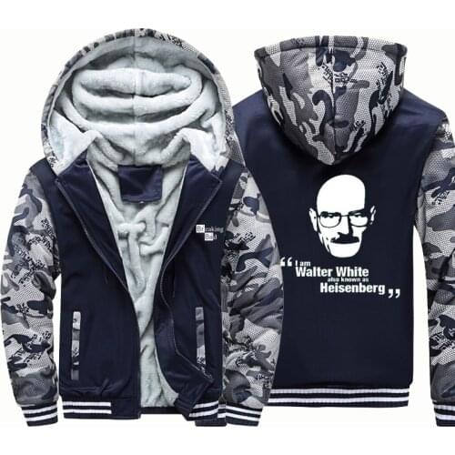 Breaking bad letter windbreak outwear Male coatwarm hoodies man thick Camouflage Sleeve causal winter Jacket hoody men clothes