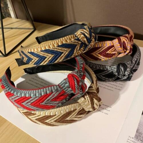 Knitting National Style Headbands Colorful Embroidery Knotted Hairbands For Women Flower Hairbands Bohemia Hairbands Head Wrap