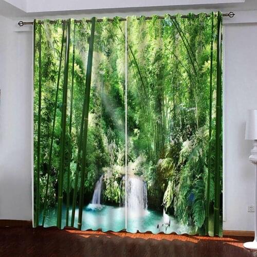 Natural scenery 3D Curtain Green Curtain Bamboo Forest in the Mountains Curtains Blackout Shade Window Curtains