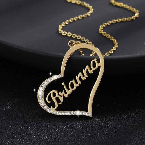 Zciti Personalized Iced Out Heart Name Necklace Stainless Steel Jewelry Customized Name Necklace Nameplate For Women Gift