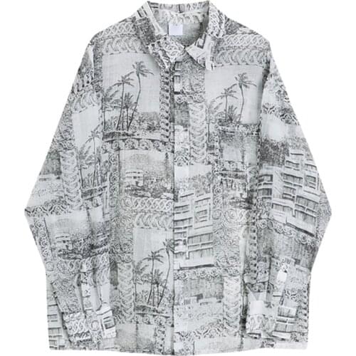 Womens Shirt New 2021 Casual Summer Printing Streetwear Long Sleeve Polo Collar TOP Vintage Baggy Female Sunscreen Blouse Coat