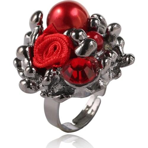 Vintage Pearl Rose Opening Adjustable Crystal Ring Womens Fashion Exquisite Wild Zircon Jewelry Wedding Rings Memorial Day Gift