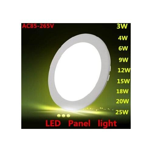 10pcs Dimmable/No dimmable Round Led Panel Light 3W 4W 6W 9W 12W 15W 18W Round Shape With Power Adapter AC85-265V Ulthra thin