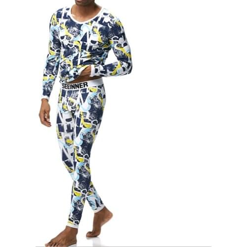 2pcs/Set Mens Camouflage Long Johns Thermal Suits Male Winter Warm Sleepwear Pants Tops+Trousers Sleep Bottoms