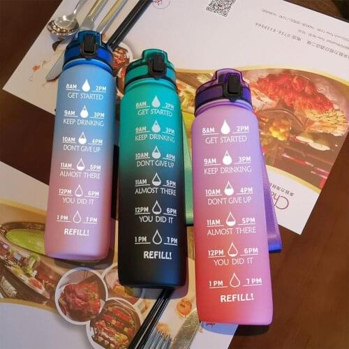 32OZ 1000ML Space Cup Time Marker Leakproof BPA Free Portable Climbing Camping Sports Bottle
