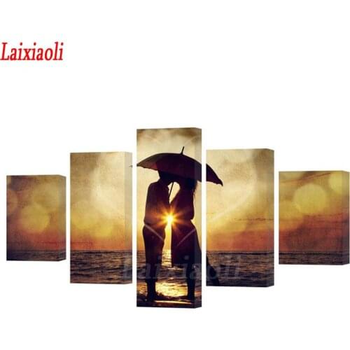 5Pcs Romantic Large diamond embroidery kiss Lover pattern diamond painting cross stitch rhinestone mosaic Background wall decor