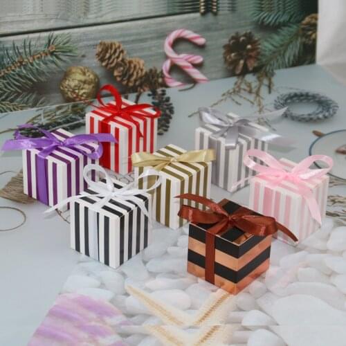 50pcs European Candy Box Square Wedding Candy Box Striped Box Wedding Birthday Party Sugar Box