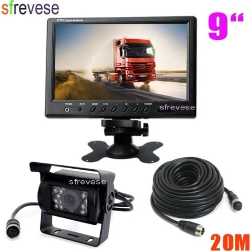 9" TFT LCD Rear View Monitor + Waterproof 4Pin 18 LED Reversing Parking Backup Camera Kit Free 20M cable for Bus Truck Motorhome