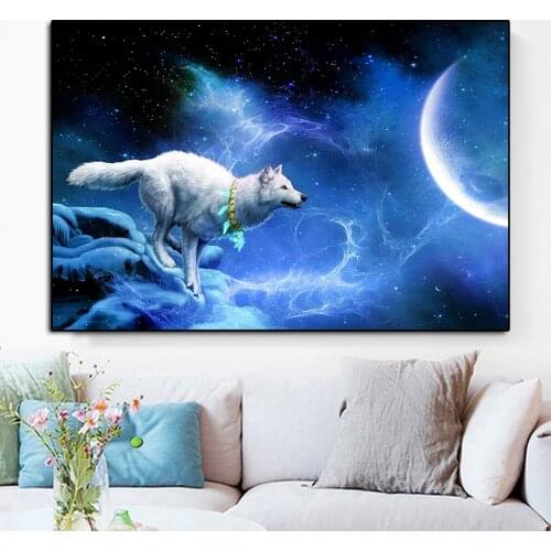 Mosaic embroidery water drill Starry sky snow wolf moon 5D diamond painting full drill DIY decoration cross stitch art Mosaic