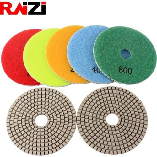 Raizi 7 Pcs/Set Diamond Polishing Pads Disc for Marble Granite Engineered Stone Grit 50-3000 Wet Polishing Pads