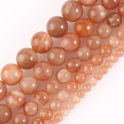 4/6/8/10/12mm Natural Sunstone Stone Beads Round Loose Gem Spacer Beads for Jewelry Making DIY Bracelets Necklace 7.5/15inch