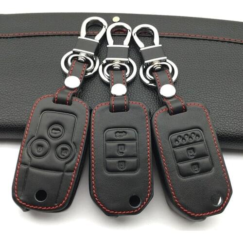 Genuine Leather Key Case for Car Key Chain For Honda Accord City Civic Crv Element Fit Hrv Odyssey Crider Jed Spirior 3 buttons