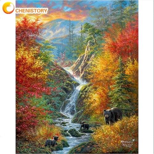 CHENISTORY Yellow Leaves Autumn Scenery Painting By Numbers Kits For Adults Children Handmade Diy Gift Acrylic Drawing Art Pictu