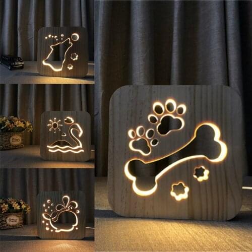Wooden Dog Paw Lamp Kids Bedroom Decoration Warm Light France French Bulldog LED USB Night Light for Children Gift Drop shipping