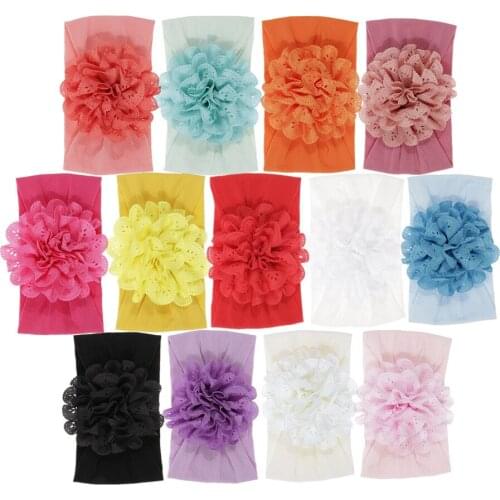 Baby Girl Big Fabric Flower Headband Handmade Children Turban Headwraps Stretchy Nylon Flower Wide Hair Band Cute Gift