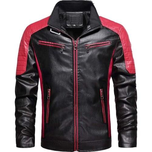 MANTLCONX Leather Jacket Coat Men Autumn New Motorcycle PU Leather Jacket Causal Vintage Fashion Biker Zipper Jacket with Pocket