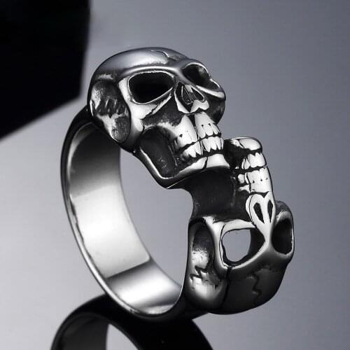 Personality Terror Skull Ring Domineering Men Punk Silver Plated Titanium Steel Ring Trend Hip Hop Men Motorcycle Party Jewelry