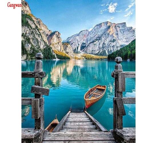 Home Decoration Scenery Lake & Mountain DIY 5D Diamond Embroidery boat Cross Stitch kit diamond painting mosaic rhinestone Hobby