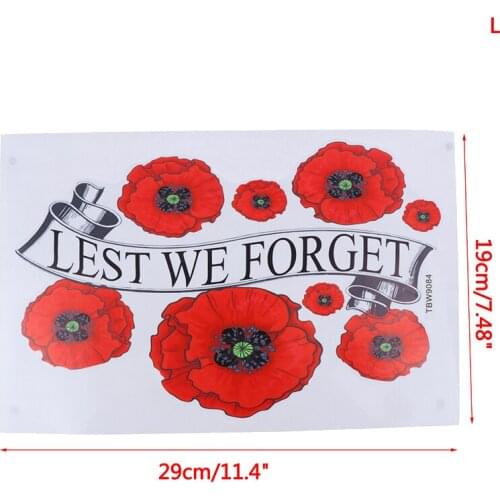Lest We Forget Red Poppy Day November 11 Remembrance Armistice Day Sticker Car