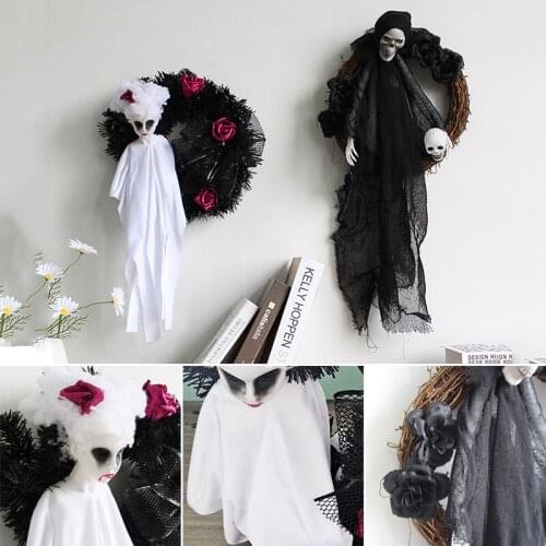 Wall Decor Halloween Ornament Hanging Horror Party Garland Wreath With Skull Doll Home Wall Decoration For Door Garden