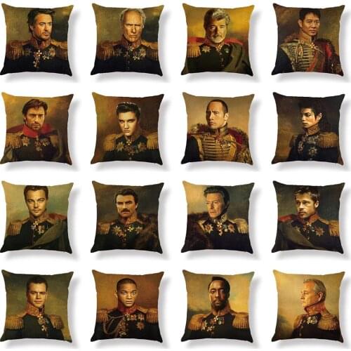Pillowcase Oil Double-sided printing Retro General military uniform Decoration Art Throw Pillow Sofa Cushion Cover linen Home