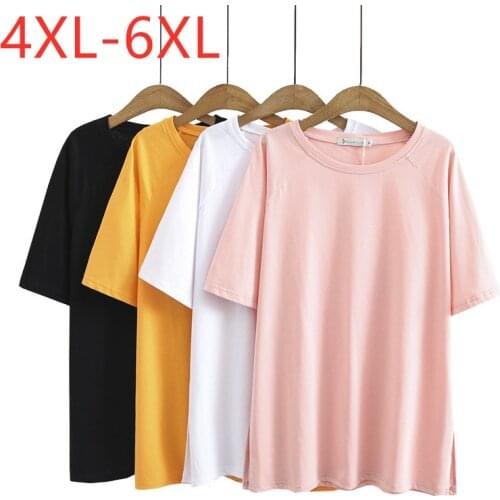 New 2021 Ladies Summer Plus Size Tops For Women Large Short Sleeve Loose Cotton Pink White O-neck T-shirt 3XL 4XL 5XL 6XL