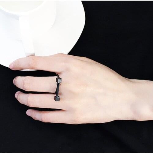 New Style Fashion Black Silver Plated Simple Personality Dumbbell Punk Alloy Rings for Women Gift #273580