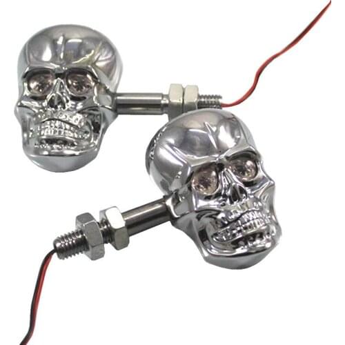 Pair Skull Amber LED Turn Signals Light Indicator Blinker Universal 10mm Bolt Motorcycle Motorbike Bobber Chopper