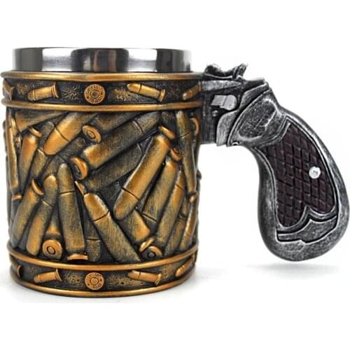 War Themed Beer Mug with Handle Creative Revolver Tankard Cup Vintage Bar Accessories for Drinks Home Party 450ml LBShipping