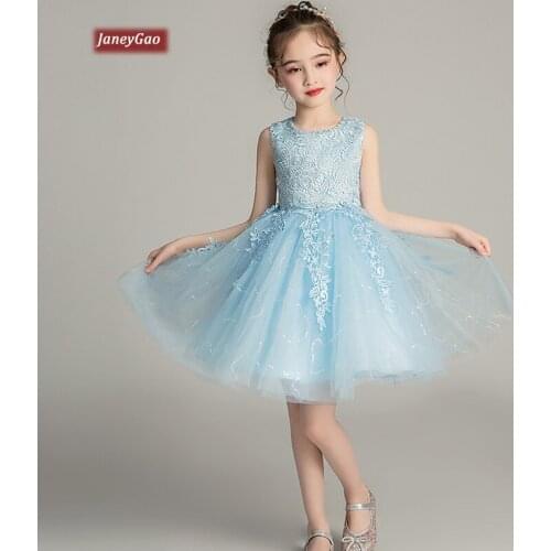 JaneyGao Flower Girl Dresses For Wedding Party Little Girl Formal Dresses Summer Birthday Party Gown Cute Skyblue Pink White New