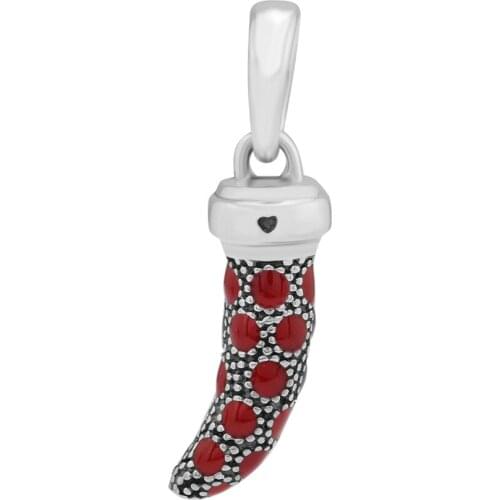Authentic 925 Sterling Silver Beads Red Enamel Italian Horn Necklace Charm for DIY Charms Bracelet Jewelry Making