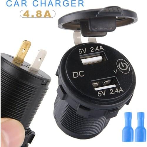 Pohiks 1pc Touch Dual USB 12V 4.8A Car Charger Portable Mobile Phone Socket Power Supply Outlet Chargers