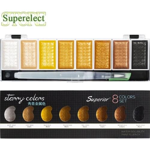 Superior 5/8Color Metallic Pearl Watercolor Pigment Set Gold Paint With Waterbrush for Artist Painting Drawing Watercolor Paper
