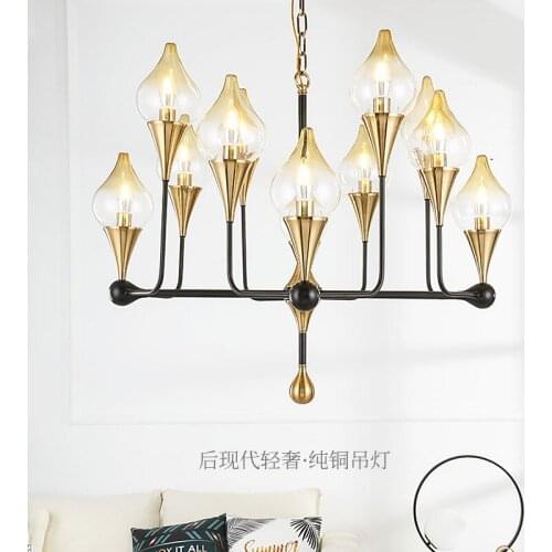 Postmodern Simple Copper Chandelier Luxury Living Room Bedroom Study Suspended Luminaire Modern Restaurant Hotel Hanging Lamps