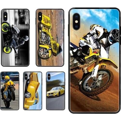 Drop shipping Black Soft Fashion Mobile Phone Motorcycle Yellow Action Cross For Xiaomi Mi Note A1 A2 A3 5 5s 6 8 9 10 SE Lite
