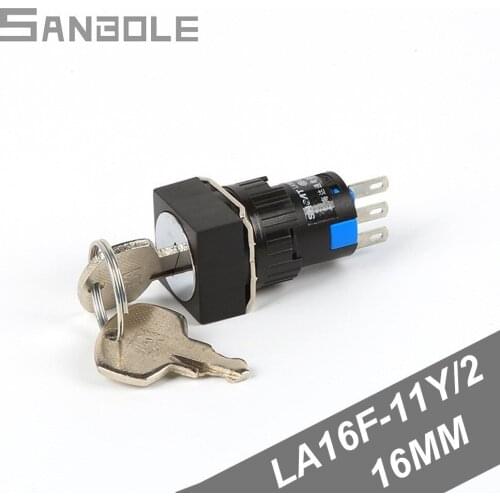 2 positions Square Power Start with Lock LA16F-11Y/2 Key Knob 1Open1Close Rotary Button Switch 16MM Silver Contact (5PCS)