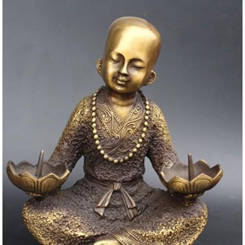 Rare Old Qing Dynasty copper statue / sculpture-Buddhism lamp stand,Carved ornaments,Handmade crafts,collection& adornment