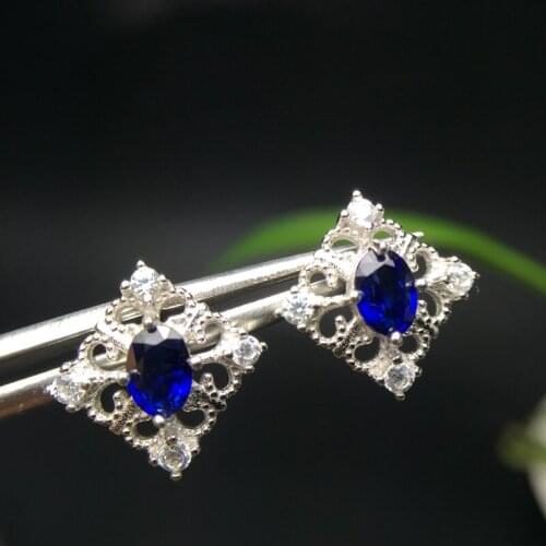 Natural sapphire stud earrings, openwork style, beautiful gems, cheap, 925 silver, free shipping