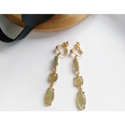 Fresh Simple Water Drop Shape Square Stone Clip Earring Irregular Long Resin Green Stone Clip on Earrings No Piercing Ears Women