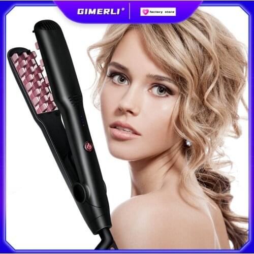 Professional Hair Crimper Curler Dry & Wet Use Corrugated Irons Ceramic Curling Iron with Temperature Control Waving Tool