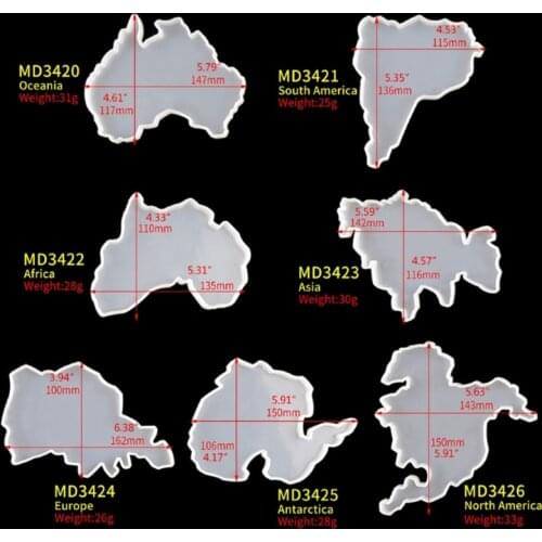 8Pcs Seven Continents Map Coaster Resin Mold Oceania Africa Europe Asia Map Silicone Tray Fruit Cup Mat Epoxy Resin Mold
