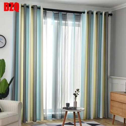 Modern Minimalist Mediterranean Curtains for Living Room Curtains Nordic Gradient Striped Curtians for Bedroom Shade Tulle