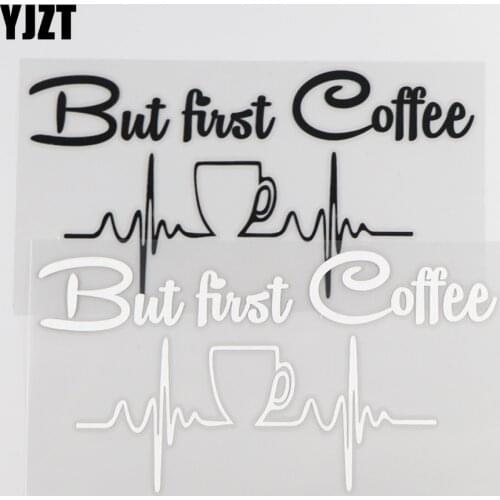 YJZT 15.7×7.9CM But First Coffee Vinyl Car Sticker Decal Cartoon Cup Heartbeat Line Black/Silver 4C-0468