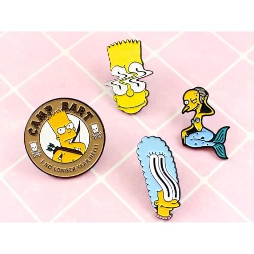 Funny Fashionable Hunting Camping Dizzy Scary Mermaid Simpson Enamel Badge Brooch Gift Clothes Accessories for Children or Birth