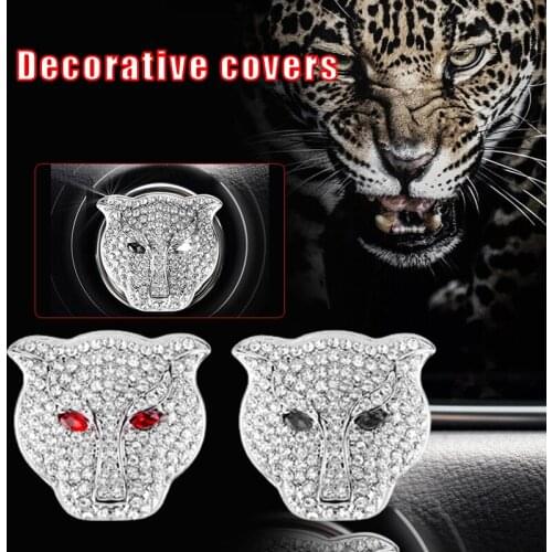 New Car Engine Start Stop Button Cover Personalized Rhinestone Leopard Head Push Start Ignition Protective Cover