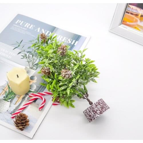 20CM white snow encryption green tree mini artificial pine cone jewelry tree desktop decoration new year home decorations